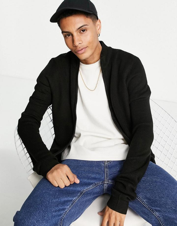 Threadbare Soft Touch Full Zip Funnel Neck Sweater In Black