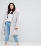 Asos Curve Oversized Parka With Pink Faux Fur Hood - Gray
