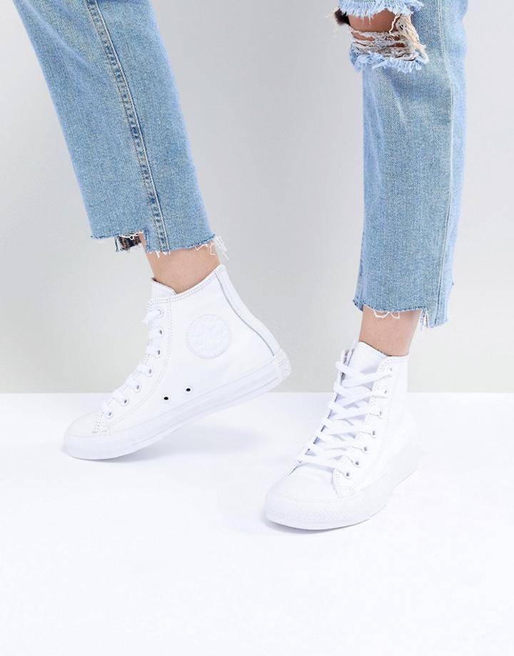 Converse Chuck Taylor All Star Hi Leather Sneakers In White Mono