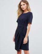 Closet Cap Sleeve Dress With Wrap Skirt And Pleat Detail - Navy