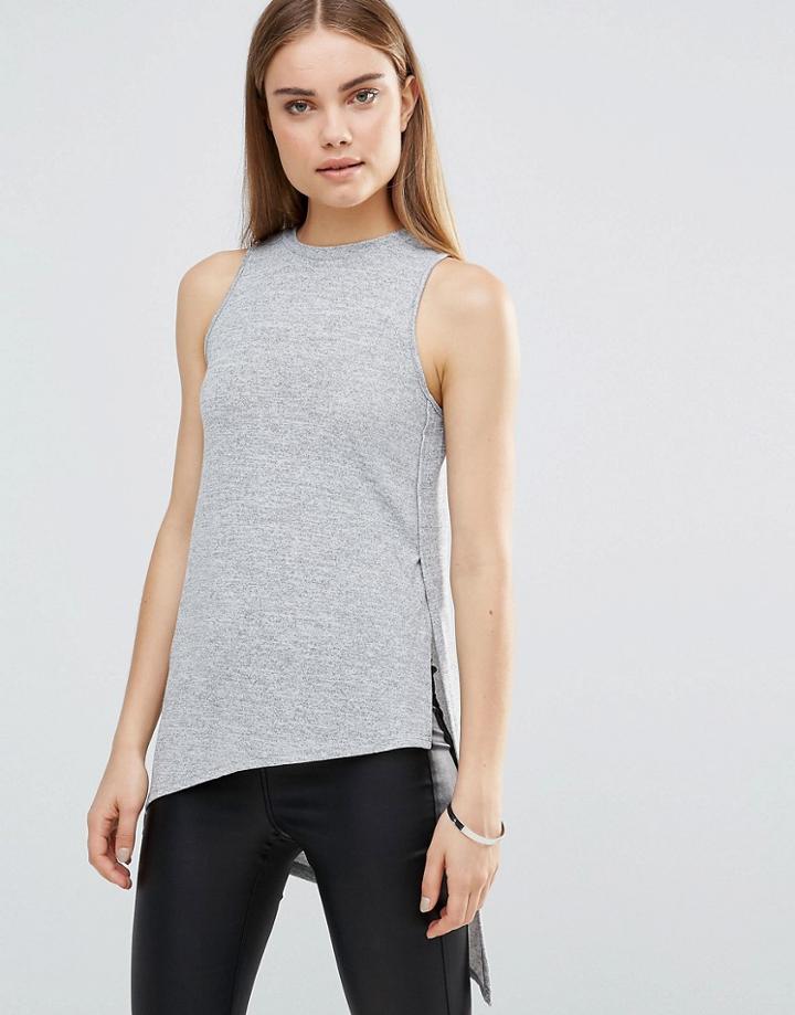 Ax Paris High Neck Asymmetric Knitted Sleeveless Top - Silver