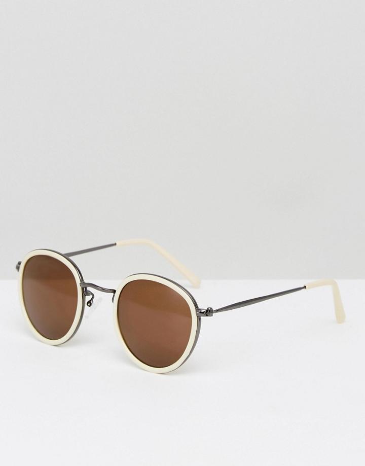 Asos Round Sunglasses In Yellow With Gunmetal Details - Yellow