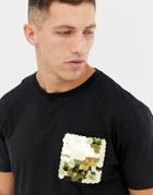 Asos Design Relaxed T-shirt With Sequin Pocket In Black - Black