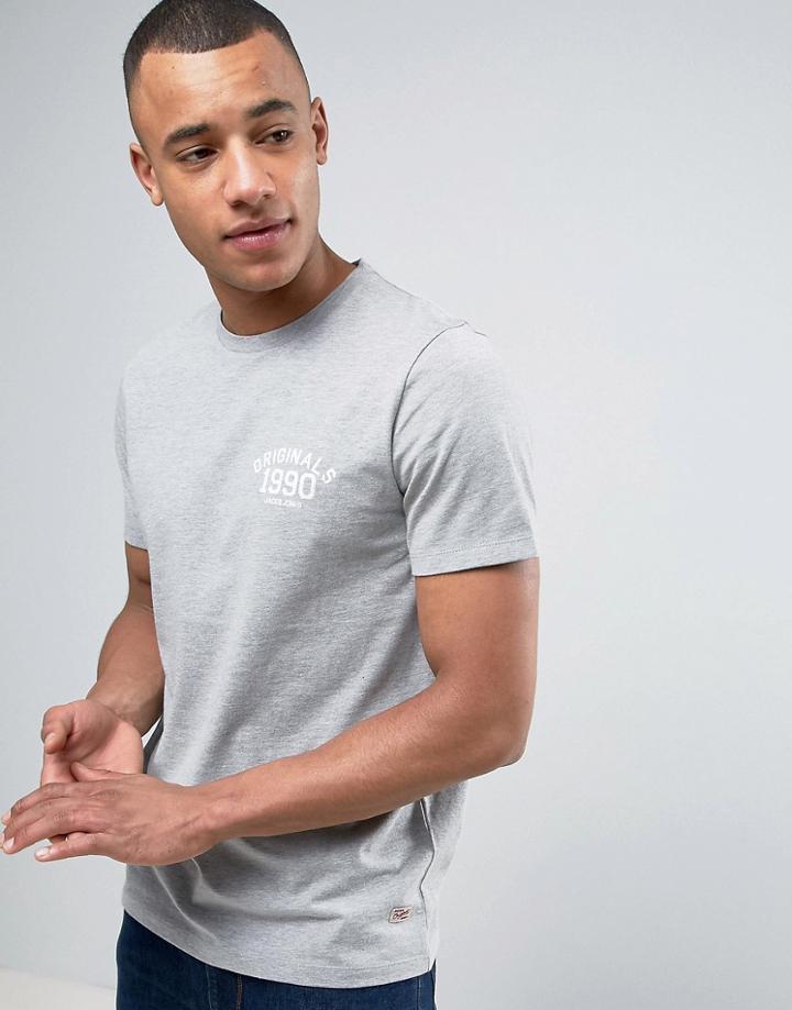 Jack & Jones Originals Crew Neck T-shirt With Chest Logo - Gray