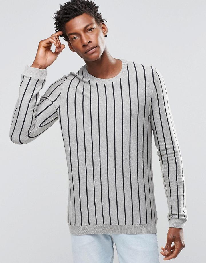 Asos Pinstripe Knitted Sweater - Gray