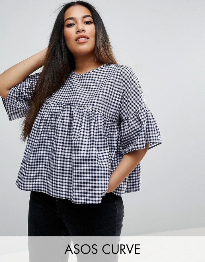 Asos Curve Smock Top In Gingham - Multi