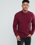 Fred Perry Long Sleeve Slim Fit Twin Tipped Polo Shirt In Burgundy - Red