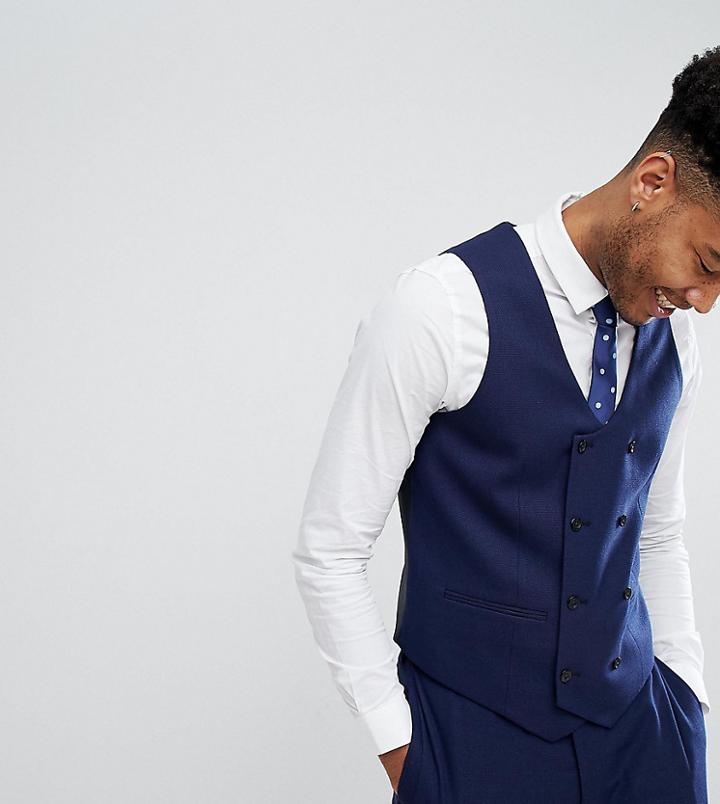 Asos Tall Wedding Skinny Suit Vest In French Navy Micro Texture - Navy