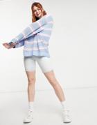 Stradivarius Organic Cotton Knit Sweater In Blue Stripes-blues