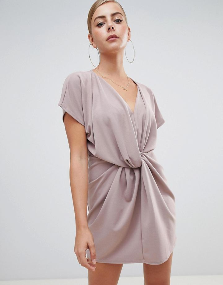 Missguided Knot Front Dress In Nude - Beige
