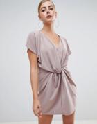 Missguided Knot Front Dress In Nude - Beige