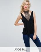 Asos Tall Cami Top With Oversized Mesh Insert - Black