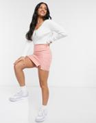 Daisy Street Mini Skirt In Coral Plaid-pink