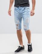 Religion Denim Short With Abrasions - Blue