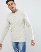 Asos Design Muscle Sweatshirt With Half Zip In Beige - Beige