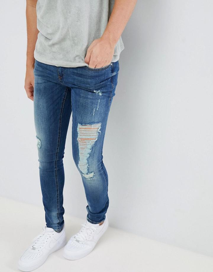 Blend Distressed Super Skinny Jeans In Dark Wash - Blue