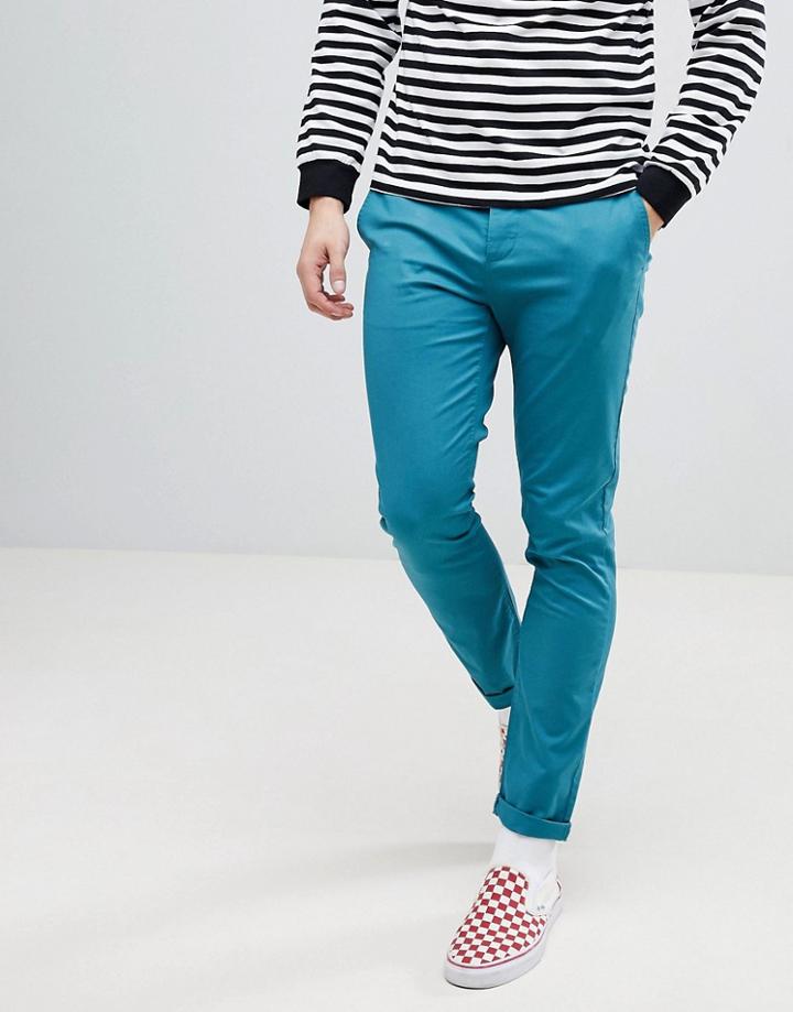 Asos Design Skinny Chinos In Teal - Blue