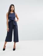 Closet Stripe Front Bow Culotte Jumpsuit - Blue