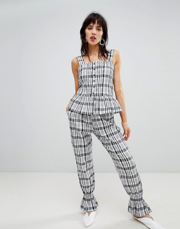 Resume Fia Fluted Ankle Checked Pants-black