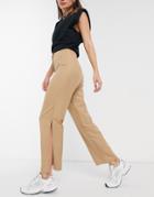 Asos Design Clean Slit Side Wide Leg Pant In Camel-neutral