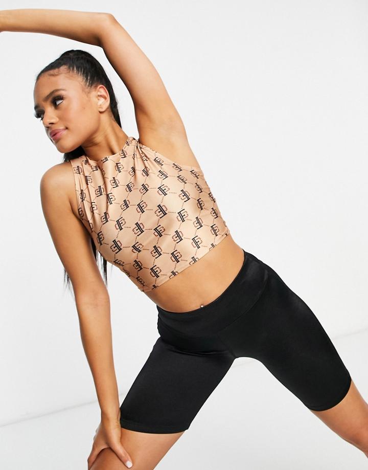 Flounce London Gym Top In Slightly Cropped Length In Logo Print-multi
