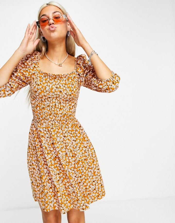 Violet Romance Jersey Smock Dress With Shirring In Floral Print-multi