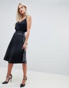 Outrageous Fortune Pleated Pu Midi Skirt In Black - Black