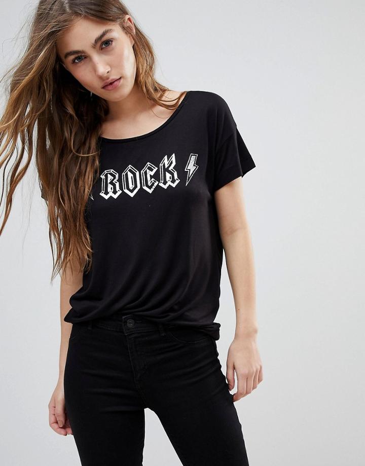 Blend She Rock And Roll Print T-shirt - Black