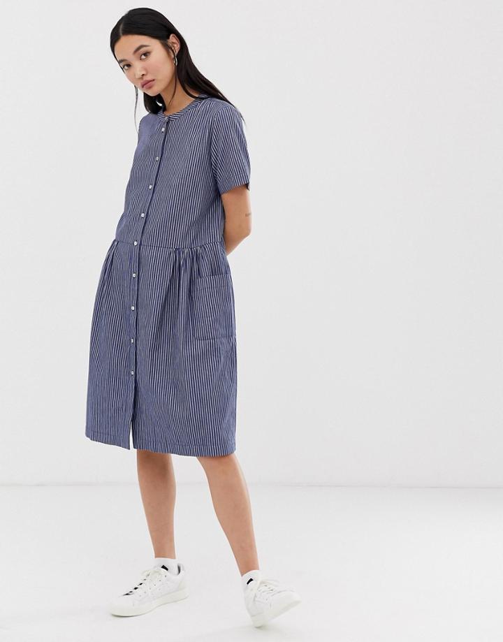 Selected Femme Stripe Collarless Mini Dress - Multi