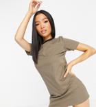 Brave Soul Petite Lennie Contrast Ringer T-shirt Dress In Khaki-green