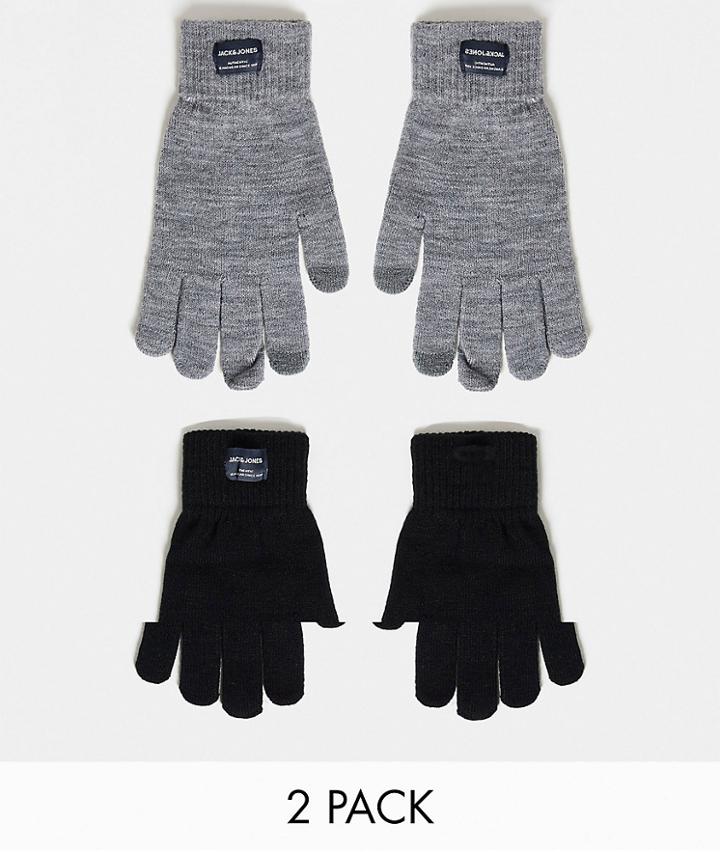 Jack & Jones 2 Pack Knitted Gloves In Gray And Black-multi