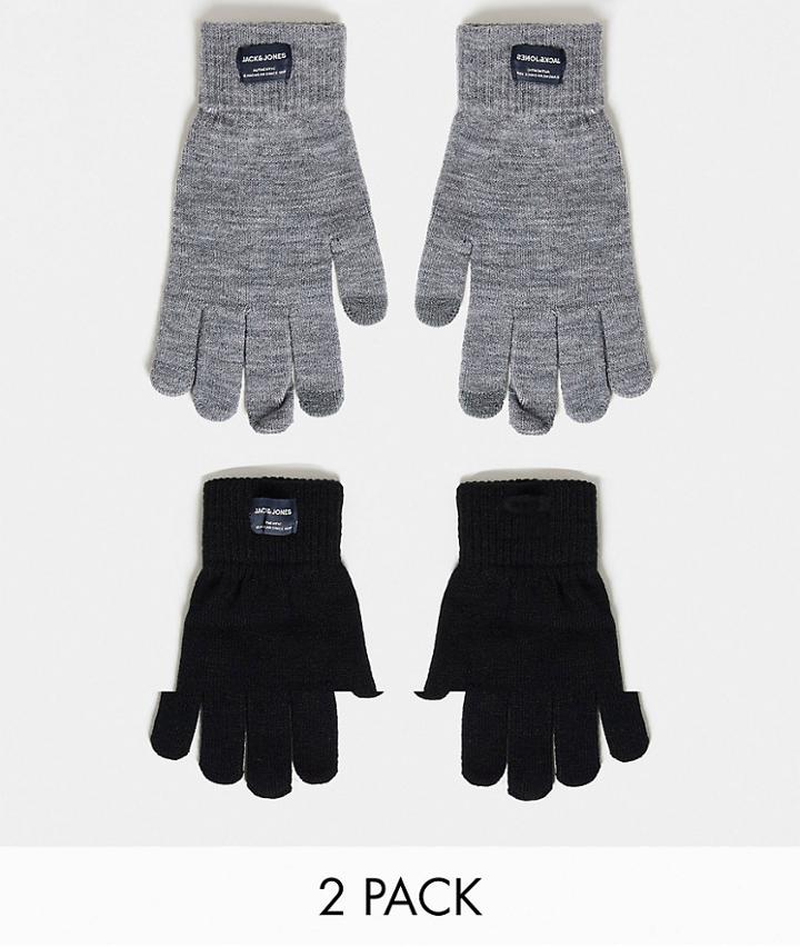 Jack & Jones 2 Pack Knitted Gloves In Gray And Black-multi