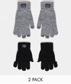 Jack & Jones 2 Pack Knitted Gloves In Gray And Black-multi