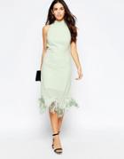 Style London Halterneck Dress With Fringe Hem - Green