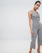 Boohoo Button Detail Check Culotte Jumpsuit - Gray