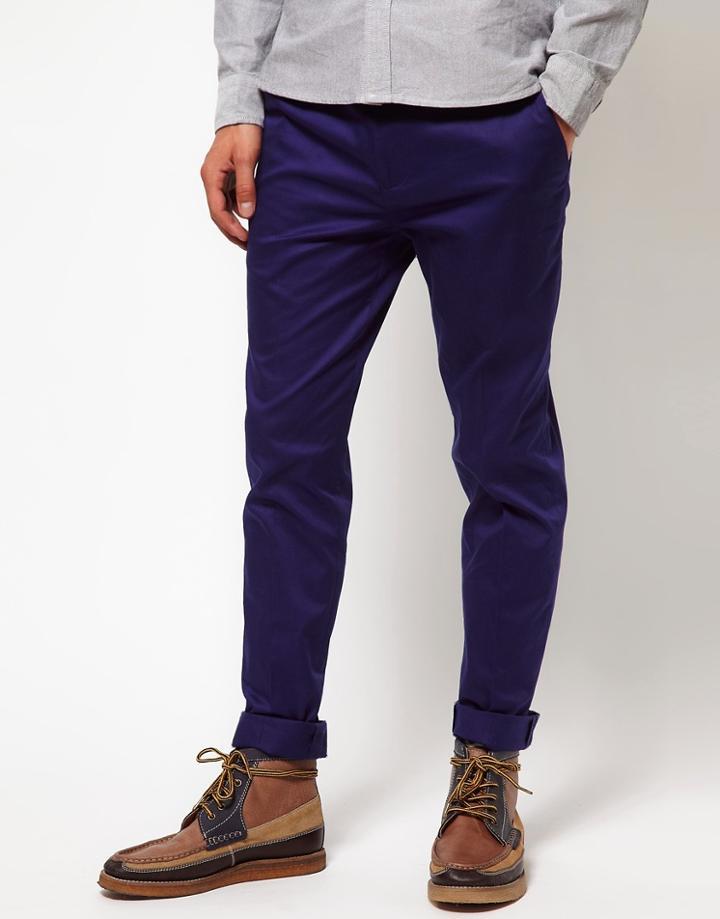 Asos Skinny Fit Chino Pants In Indigo - Blue
