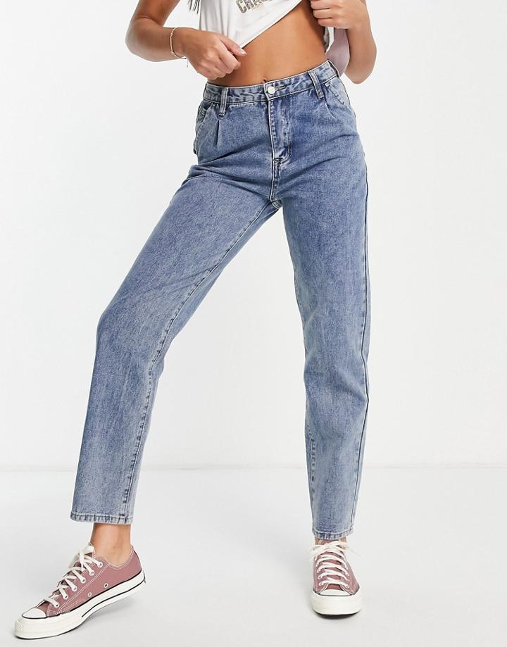Saint Genies Straight Leg Contrast Back Pocket Jeans In Blue Bleach Wash