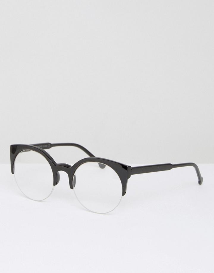 7x Retro Round Clear Lens Glasses - Black