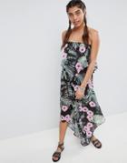 Asos Design Floaty Layer Bandeau Maxi Beach Dress In Tropical Print - Multi
