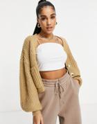 4th & Reckless Knitted Volume Sleeve Cardigan In Camel-brown