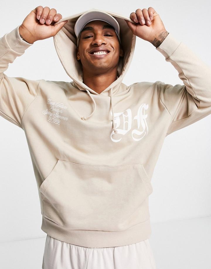 Asos Dark Future Oversized Hoodie With Gothic Text Front Shoulder Prints In Beige-neutral