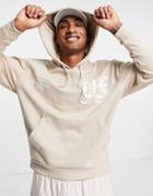 Asos Dark Future Oversized Hoodie With Gothic Text Front Shoulder Prints In Beige-neutral