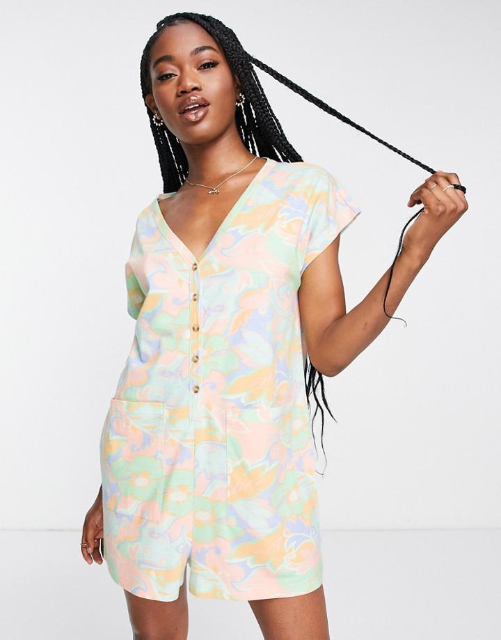 Asos Design Button Up Oversized Romper In Floral-multi