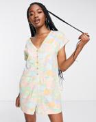 Asos Design Button Up Oversized Romper In Floral-multi