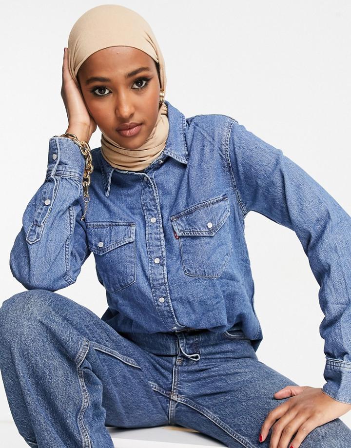Levi's Essential Western Denim Shirt In Blue-blues