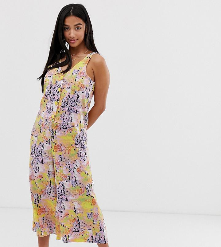 Noisy May Petite Abstract Print Wide Leg Jumpsuit - Cream