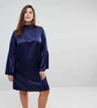 Unique 21 Hero High Neck Dress With Bell Sleeves - Navy