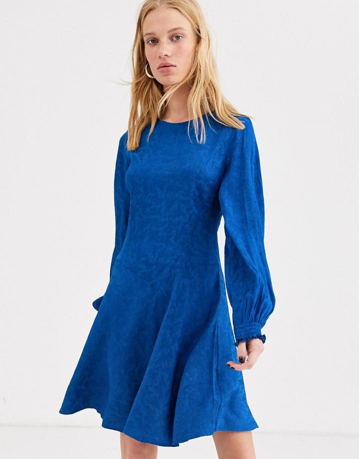 & Other Stories Balloon Sleeve Jacquard Skater Dress In Blue