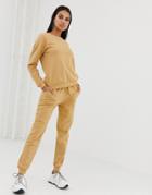 Asos Design Tracksuit Sweatshirt With Contrast Stitch / Jogger With Tie-gold