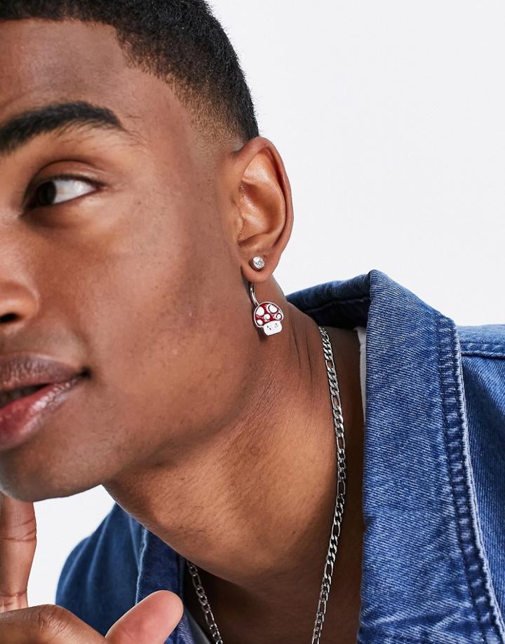 Asos Design Crystal Earrings With Mushrooms-silver